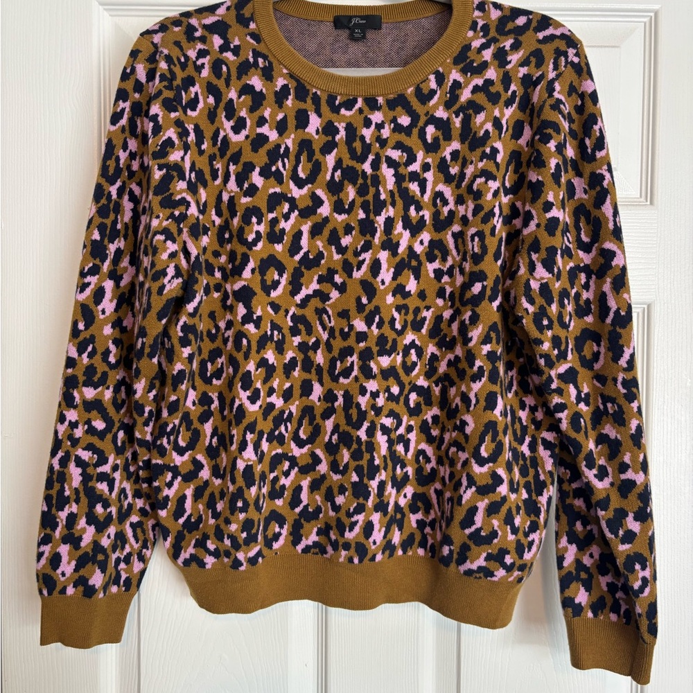 J. Crew Leopard Print Crew Neck Sweater